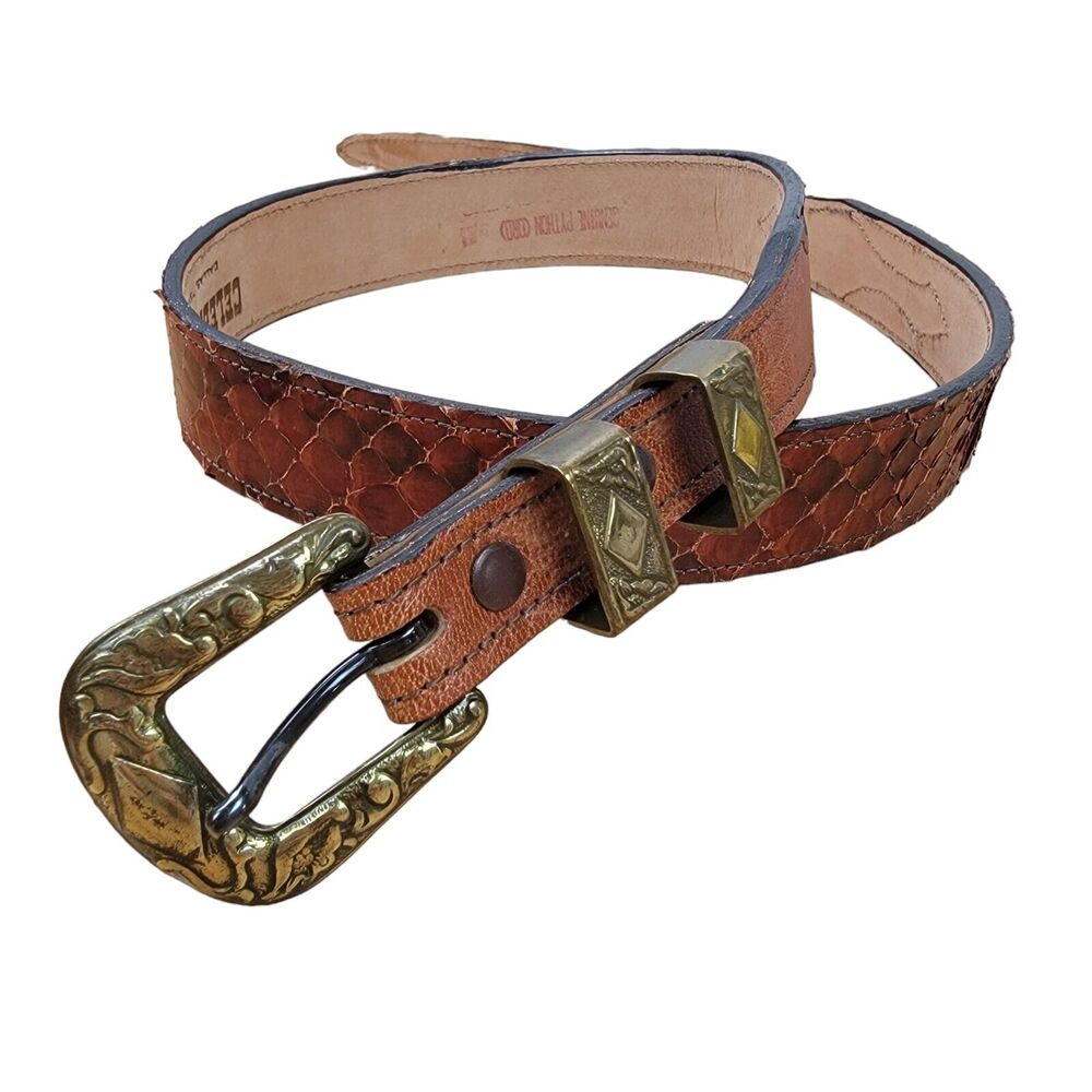 Celebration Dallas Texas Genuine Python Snake Western Leather Belt Size 32 USA